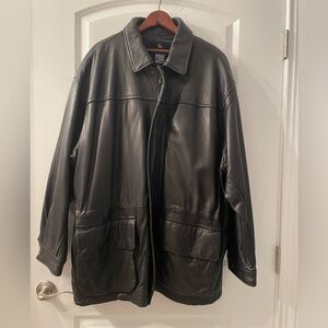 Nautica Black Men’s Leather Bomber Jacket.